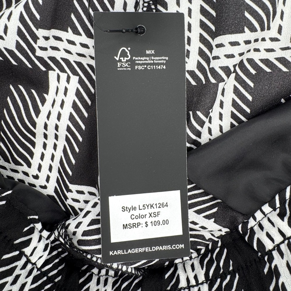 New Karl Lagerfeld Paris Womens Black White Geometric Wide Leg Pants Size Small - Picture 3 of 7